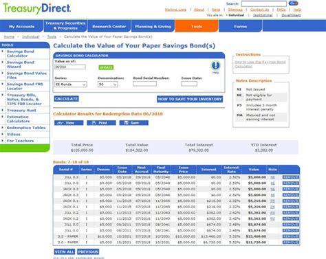 treasury direct calculator results